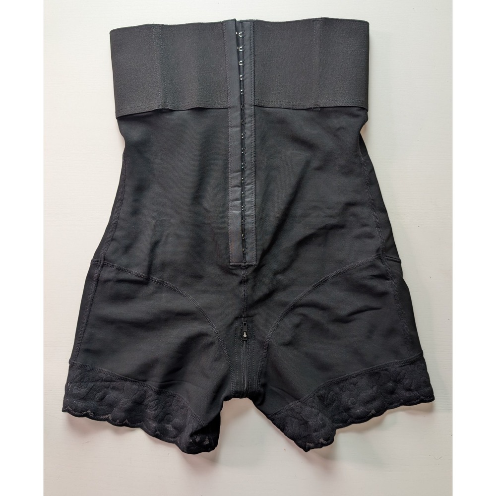 Womens High Waist Tummy Control Shapewear Shorts Black Lace Trim Scrunch Butt L